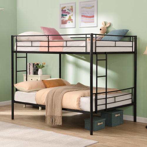 [Bellemave]Bunk Bed Twin Over Twin Size with 2 Ladders and Full-Length Guardrail, Metal, Storage Space, No Box Spring Needed, Noise Free, Black