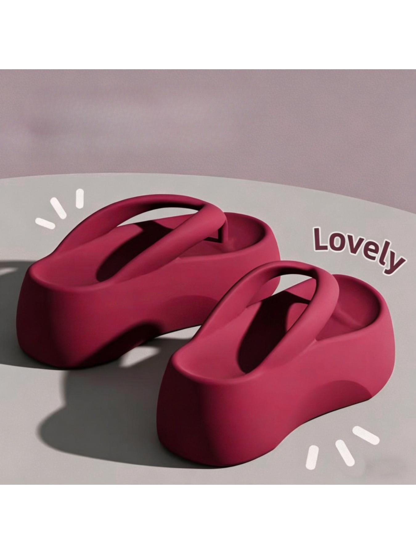 1 pair of thick-soled EVA flip-flops for women, summer outdoor wear, non-slip, height-increasing home sandals Footwear