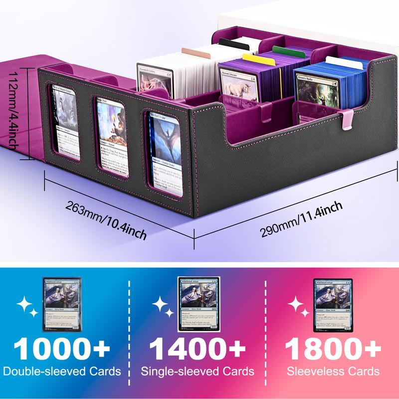 MTG Deck Box with 3 Commander Window, Commander Storage Box Fit 1800+ Cards with 3 Card Holders & 10 Dividers for TCG, YuGiOh, Sport Cards