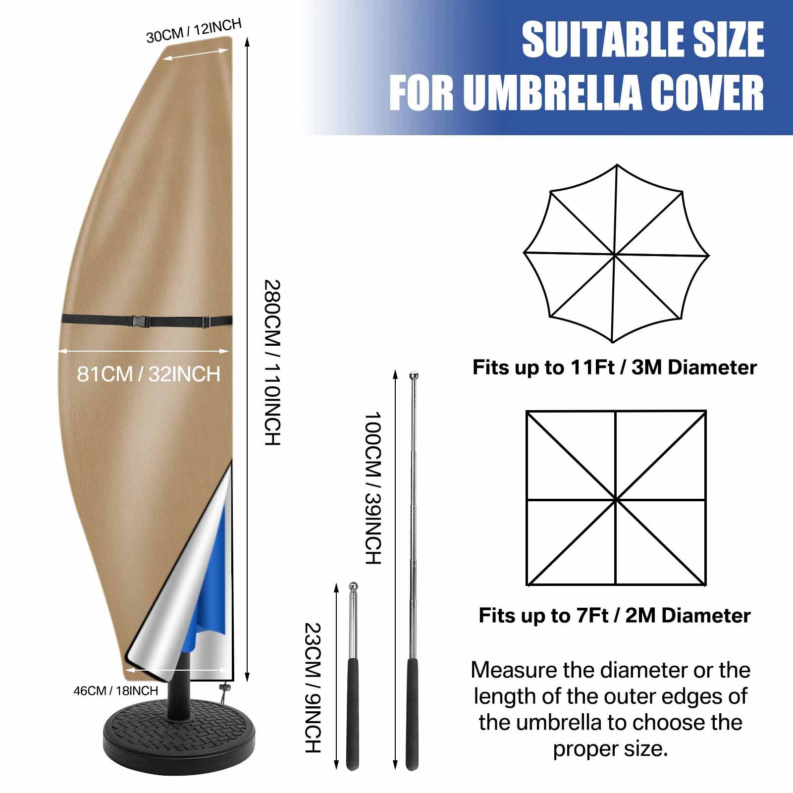 Outdoor Cantilever Umbrella Cover, Waterproof Patio Parasol Cover, Banana Straight Style, All-Season Parasol Umbrella Protection