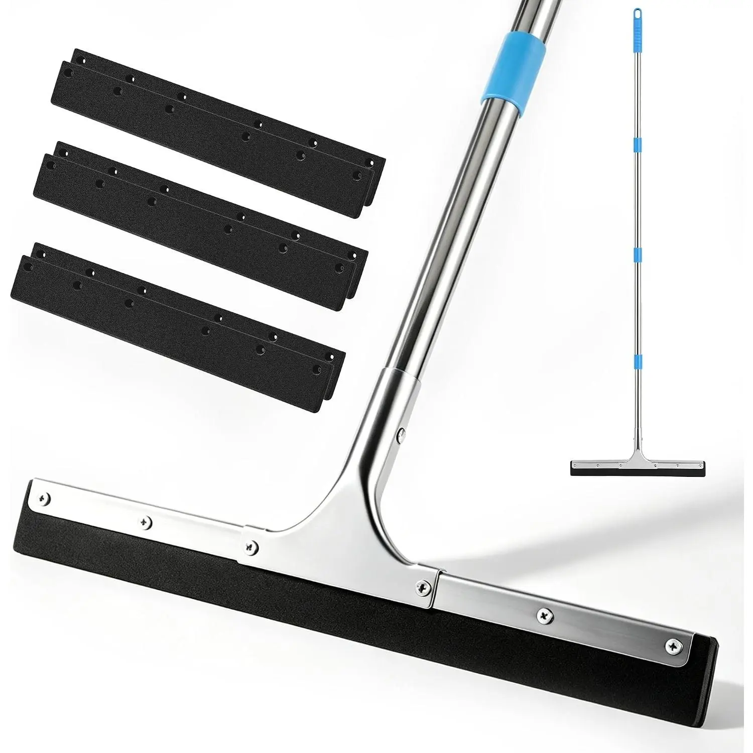Large Floor Squeegee with 62'' Adjustable Stainless Steel Handle