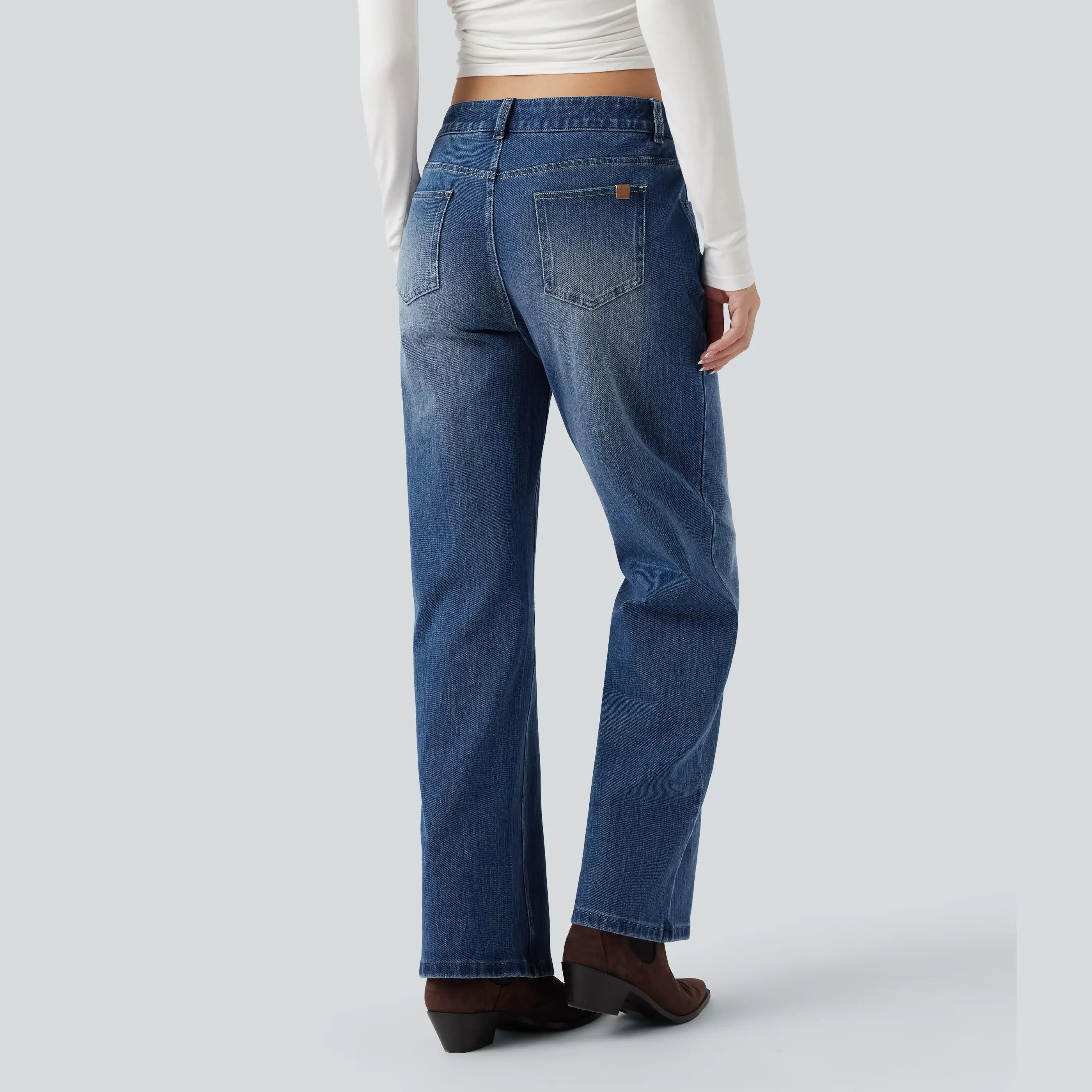 Halara Flex™ Asymmetric Low Rise Straight Leg Casual Jeans with Pockets