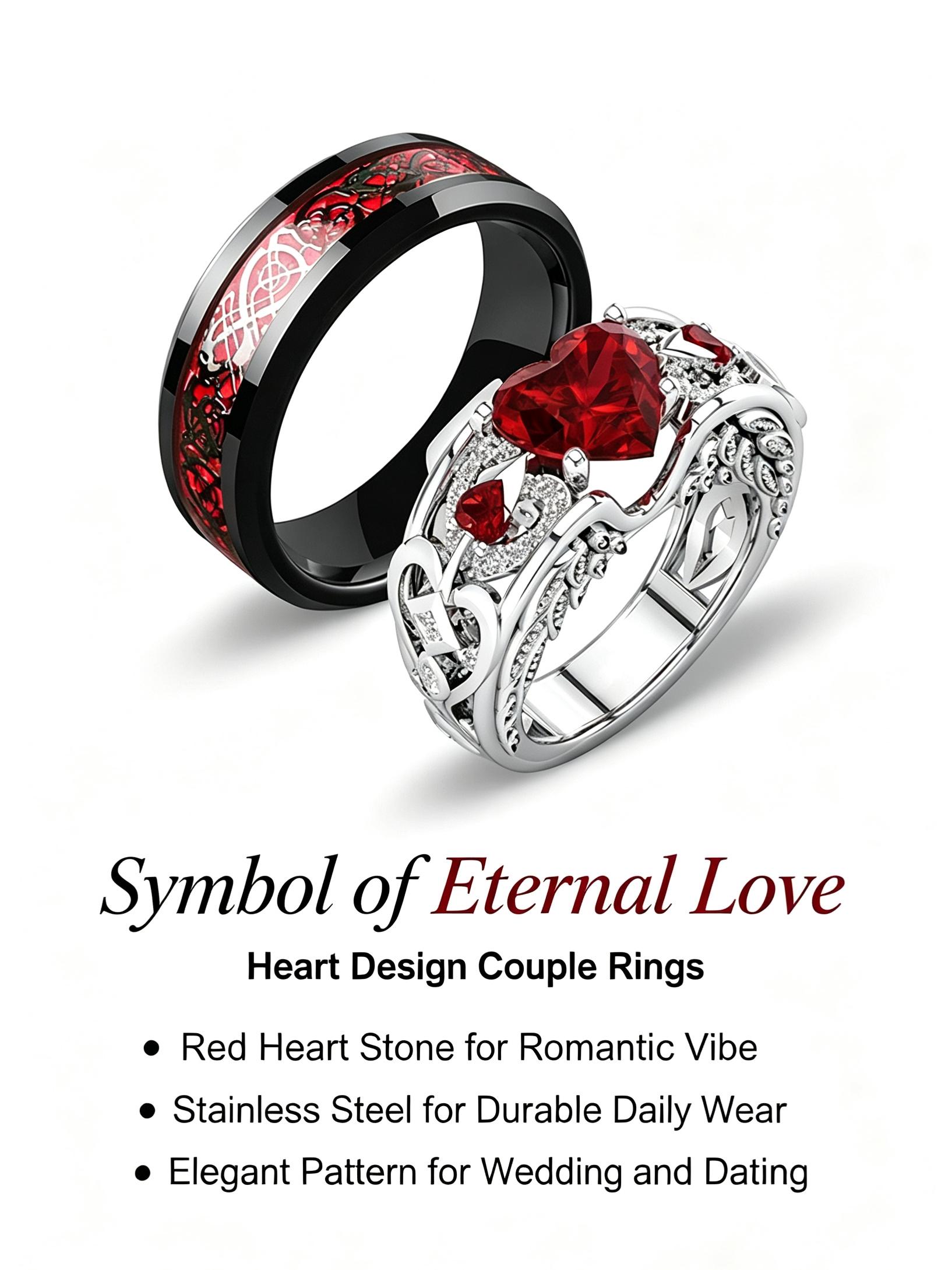 Couple Rings, Fashion Elegant Heart Design Rings for Lovers, Beautiful Rings, Stainless Steel Rings, Couples Ring, Jewelry, Wedding Bands