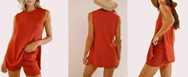 Naeduo Women's Summer Knit Set | Coastal Grandma Beach 2-Piece Outfit | Sleeveless Pullover Top Quick-Dry Shorts | Vacation Matching Sets & Y2K Surf Style Soft Womenswear | Breathable Crew Neck Pajama Clothes Suits Fabric Gamis Basic Black