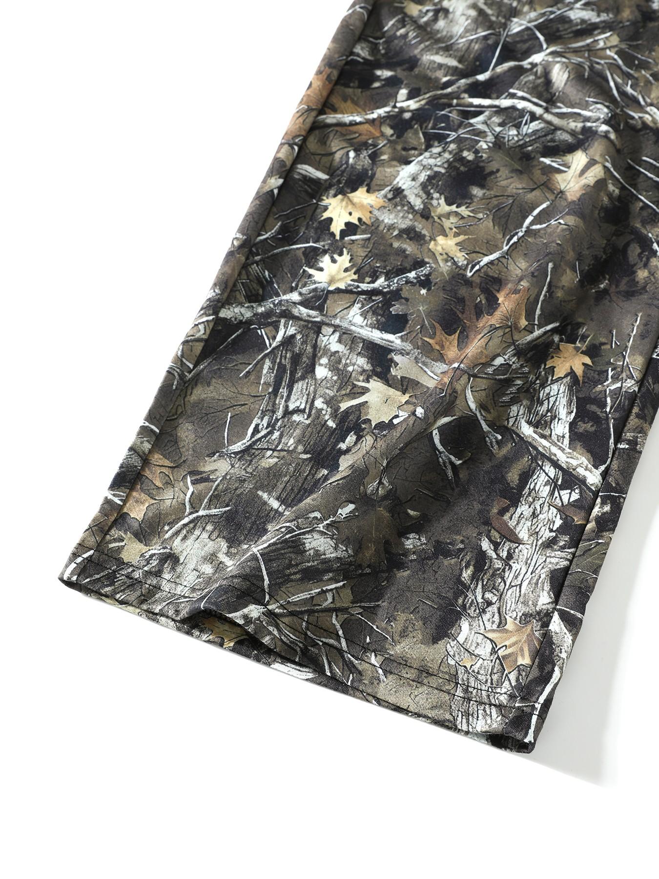 American Vintage Millennial Style Camouflage Print Casual Suit, Round Neck Drop Shoulder Short Sleeve and Loose Wide Leg Pants Set, Women's Outdoor Sports, Casual Sportswear Outfit, Casual Sporty Set
