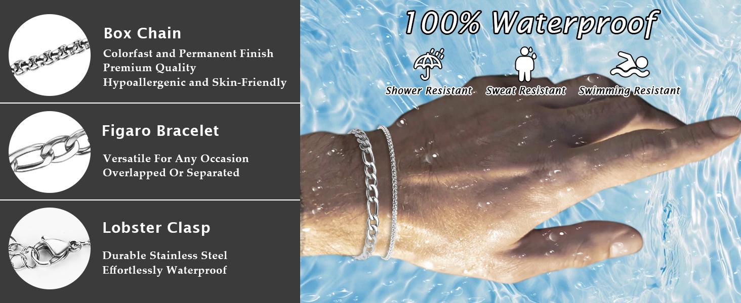 PEALICIOUS Bracelets for Men Jewelry as 2 PCS Silver/Gold Bracelet for Men Chain, 7-10In Stainless Steel Bracelets for Men Fathers Days Gifts for Boys Pulseras Para Hombres Mens Accessories