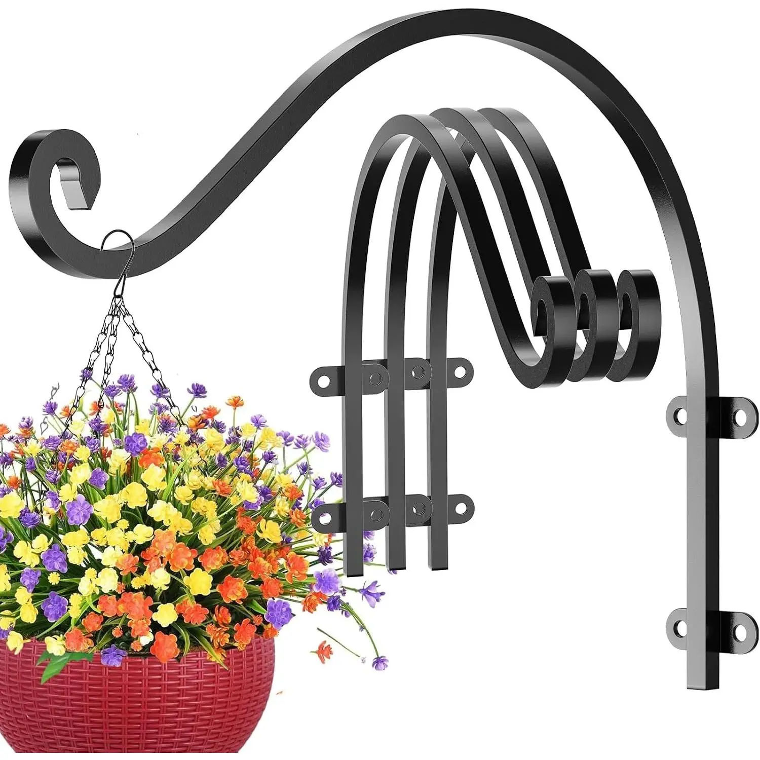 4 Pack Heavy Duty 16Inch Plant Hanger Bracket, 80lbs Holding Capacity Metal Plant Wall Hooks, Black Hanging Brackets for Indoor Outdoor Plants, for Flower Wind Bird Feeder