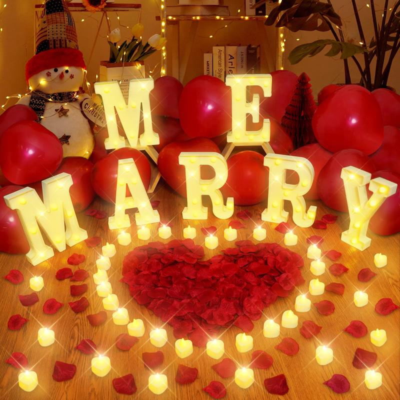 Marry Me Light Up Letters Proposal Decorations, Marry Me Sign with 24Pcs Flameless Candles 2000Pcs Red Fake Rose Petals 30Pcs Red Balloons for Valentine's Day Wedding Proposal Romantic Night Led Lighted Smooth Wall Ornaments Standing Marry Me Light Up Letters Proposal Decorations, Marry Me Sign with 24Pcs Flameless Candles 2000Pcs Red Fake Rose Petals 30Pcs Red Balloons for Valentine's Day Wedding Proposal Romantic Night Led Lighted Smooth Wall Ornaments Standing