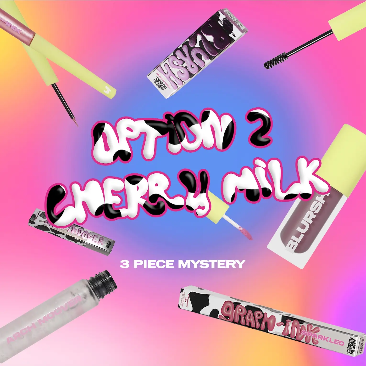 [Made By Mitchell]  Milk Mood Box- 3PCS Bundle-curated mystery shades，includes Graph-ink Sparkled Liquid Eyeliner*1 + Blursh Liquid Blusher*1+Arch Moover Brow Gel*1 Cosmetic Gift Set