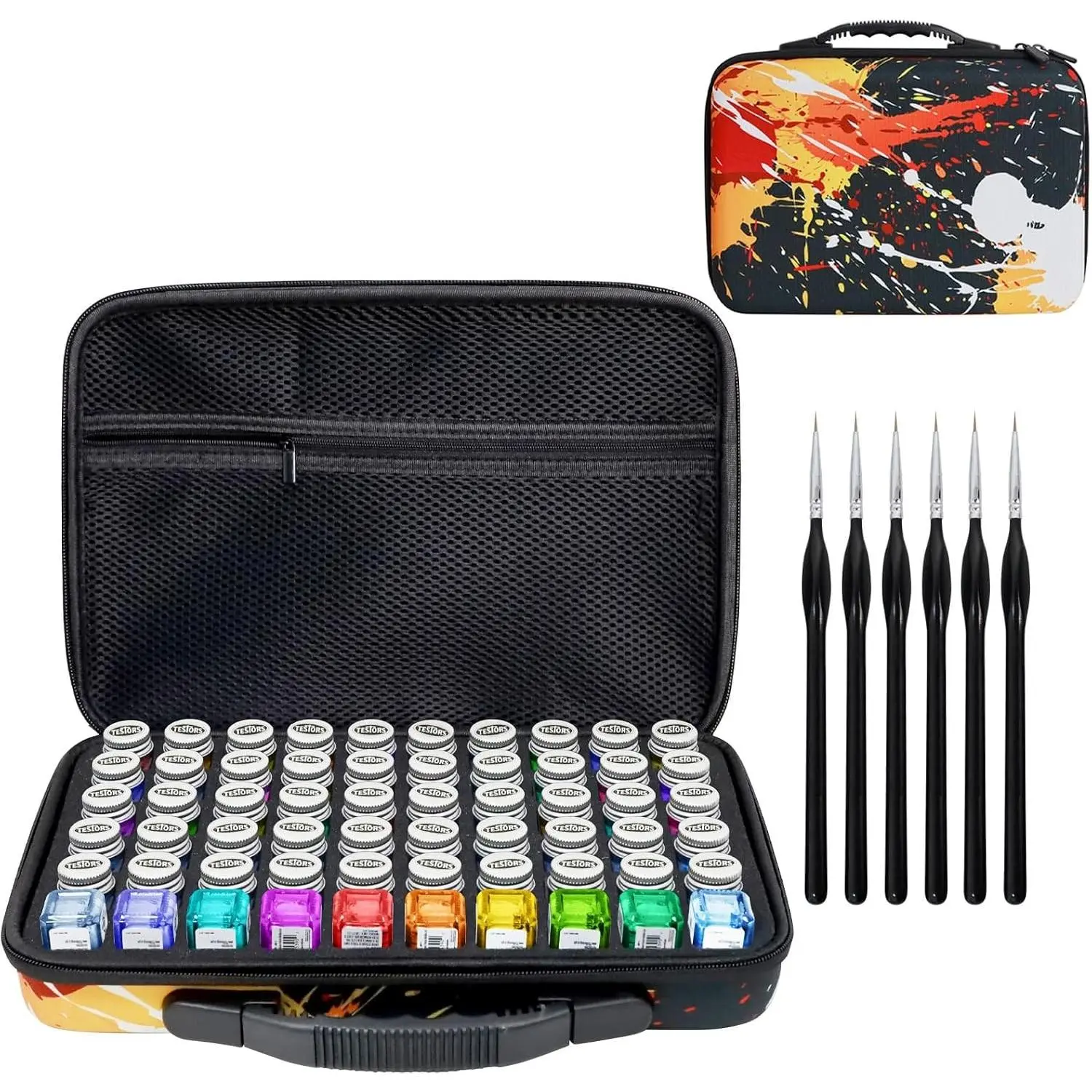 Model Paint Storage Case for Paints, Paints Organizer Carrying Bag Holds 60 Bottles with 6 Fine Detail Miniatures Paint Brushes (Paint Not Included)