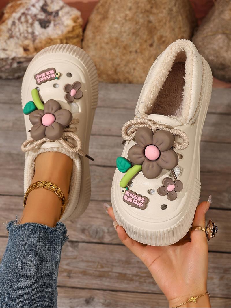 Couple Plain Fleece Lined Ankle Boots, One-Step Soft Sole Snow Boots, Cute Sunflower New Eva Home Shoes, Warm Winter Flat Short Boots