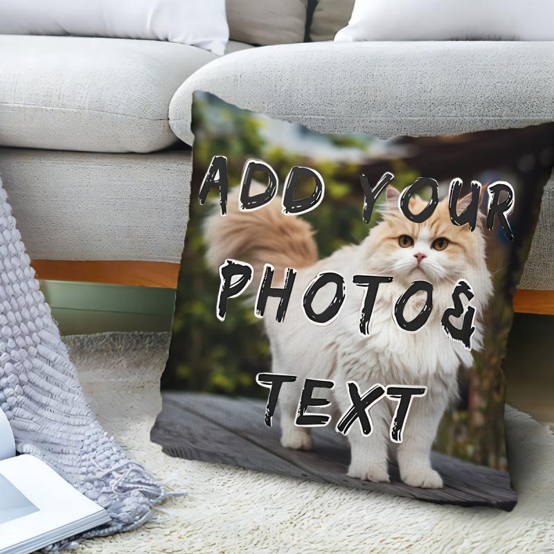 1pc Customized Double-Sided Pillowcase | Soft Square Cushion with Zipper Closure, Machine Washable, Upload Your Own Photo Text, Ideal for Home Decor, Gifts, Birthdays, Anniversaries, Sizes 14x14, 16x16, 18x18, 20x20 Inch