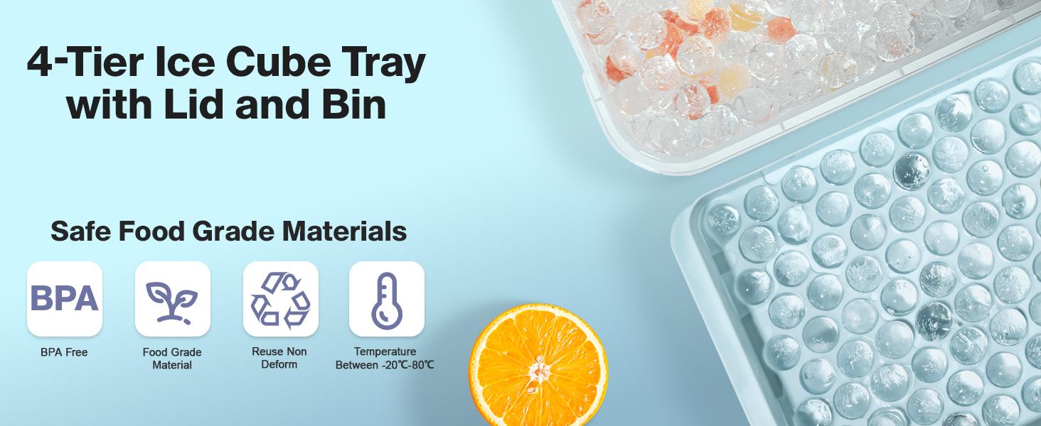 Mini Ice Cube Trays for Freezer - 0.6 IN Tiny Round Pebble Nugget Ice Mold Trays with Lid and Bin, Crushed Ice Trays 104x4 pcs Ice balls - Easy Release Ice Maker for Cocktails, Drinks, Whisky