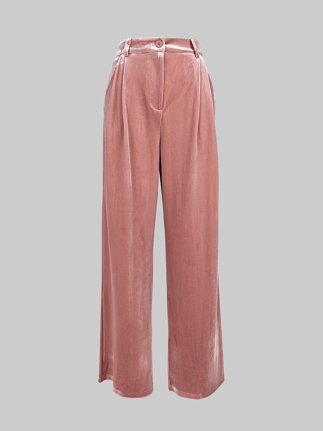High Waist Pleated Pocket Solid Color Long Pants, Women's Casual Fashion Trousers, Comfortable and Stylish, Perfect for Daily Wear