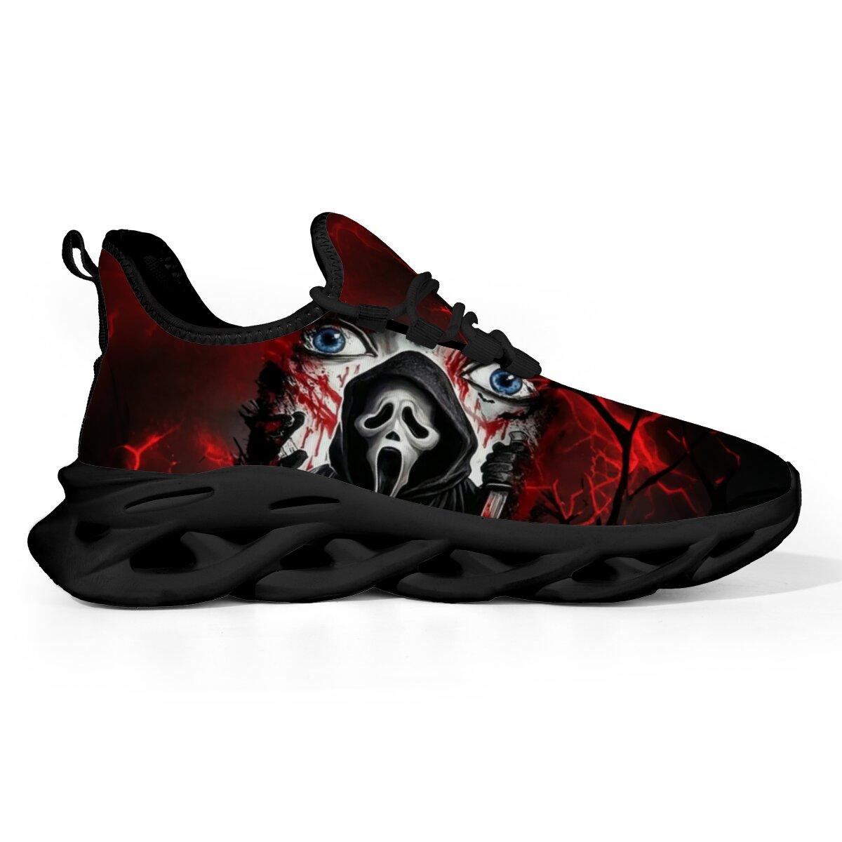 Men Women Halloween Horror Mask Print Sneakers Breathable Mesh Lace Up Blade Type Walking Shoes Lightweight Casual Sports Footwear Outdoor Walking Shoes Holiday Gift