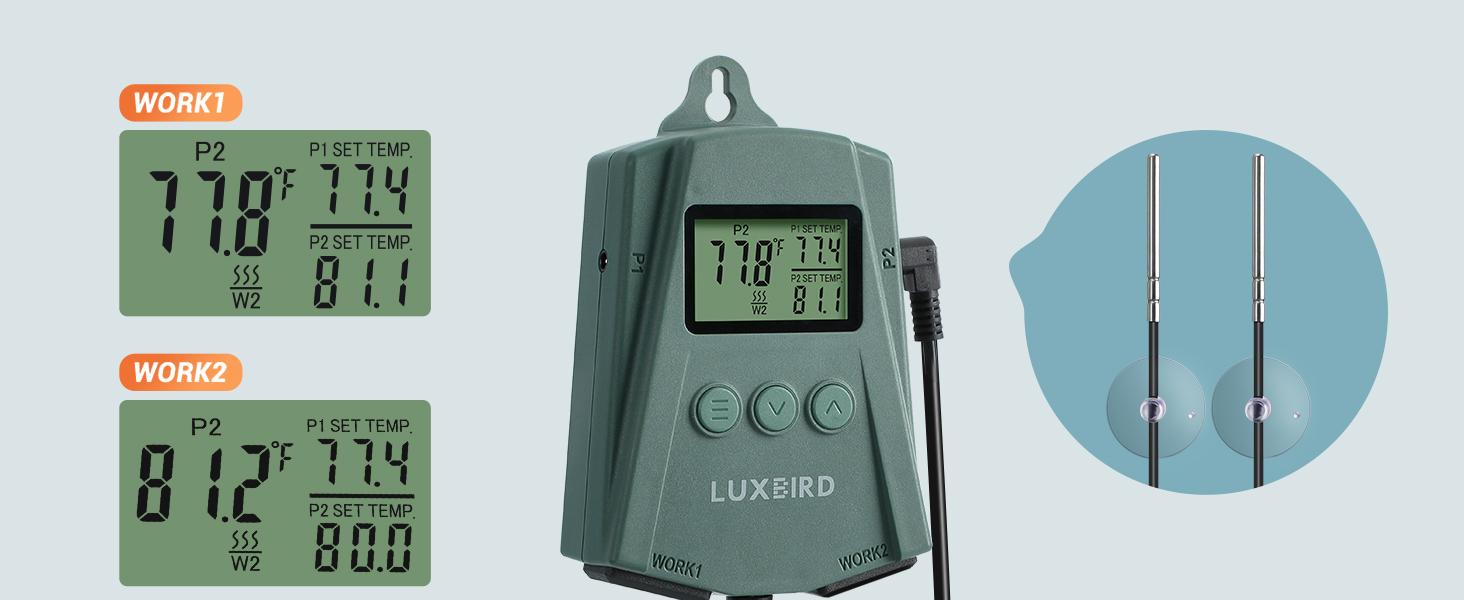 LUXBIRD 2 Pack 10"x 20.75" Seedling Heat Mat and Digital Thermostat Controller Combo Set (120v US Plug)