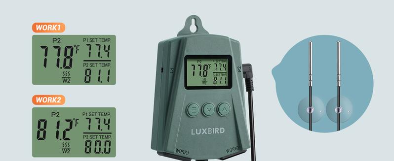 LUXBIRD 2 Pack 10"x 20.75" Seedling Heat Mat and Digital Thermostat Controller Combo Set (120v US Plug)