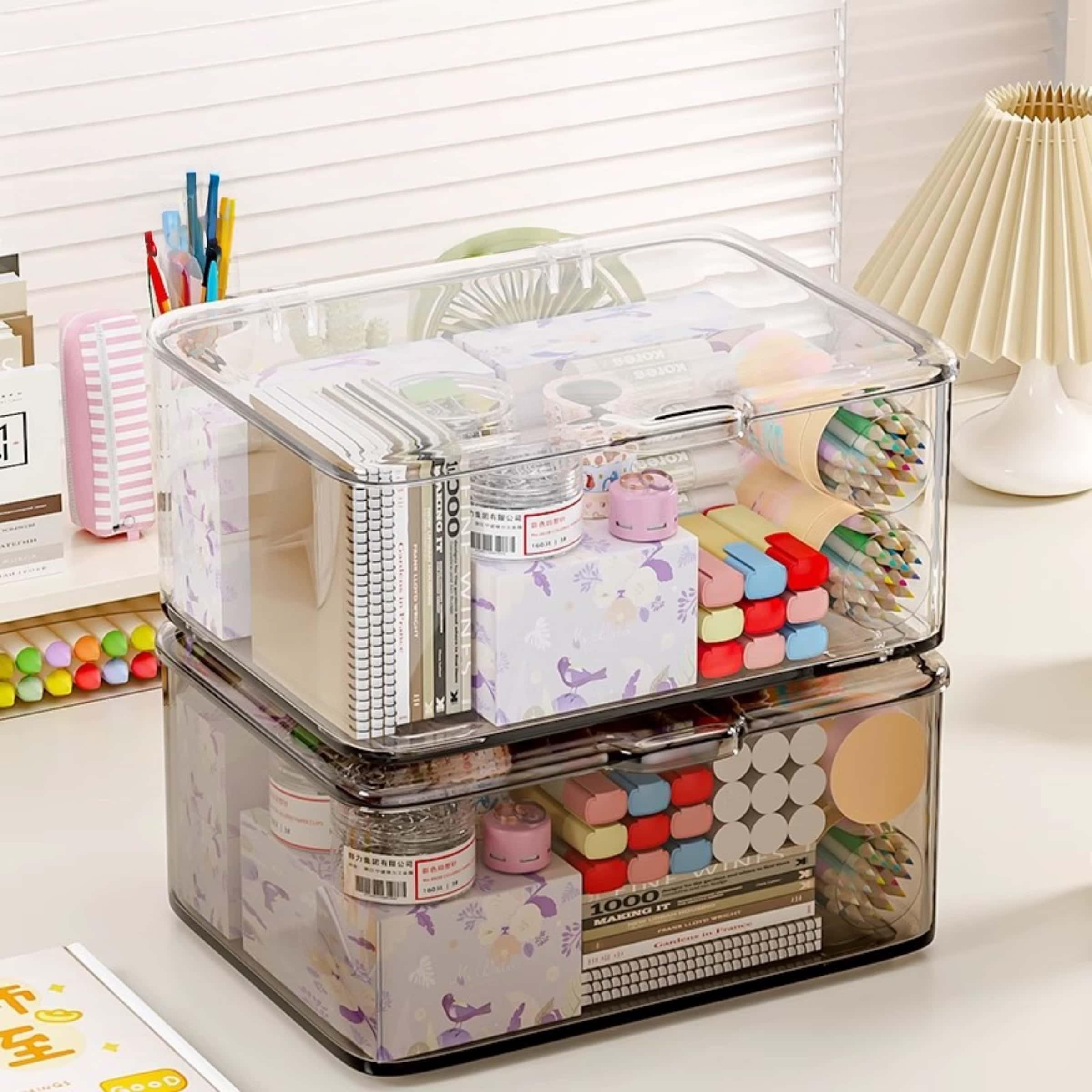 Two-Pack Transparent Plastic Storage Boxes with Lids, Stackable Food Storage Containers, Large Capacity for Kitchen, Fridge, Medicine Cabinet