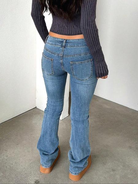 Y2K Low-Rise Flare Jeans, Double-Button Slim Fit Stretch Jeans, Retro Aesthetic Millennium Babe Low-Rise Bootcut Pants