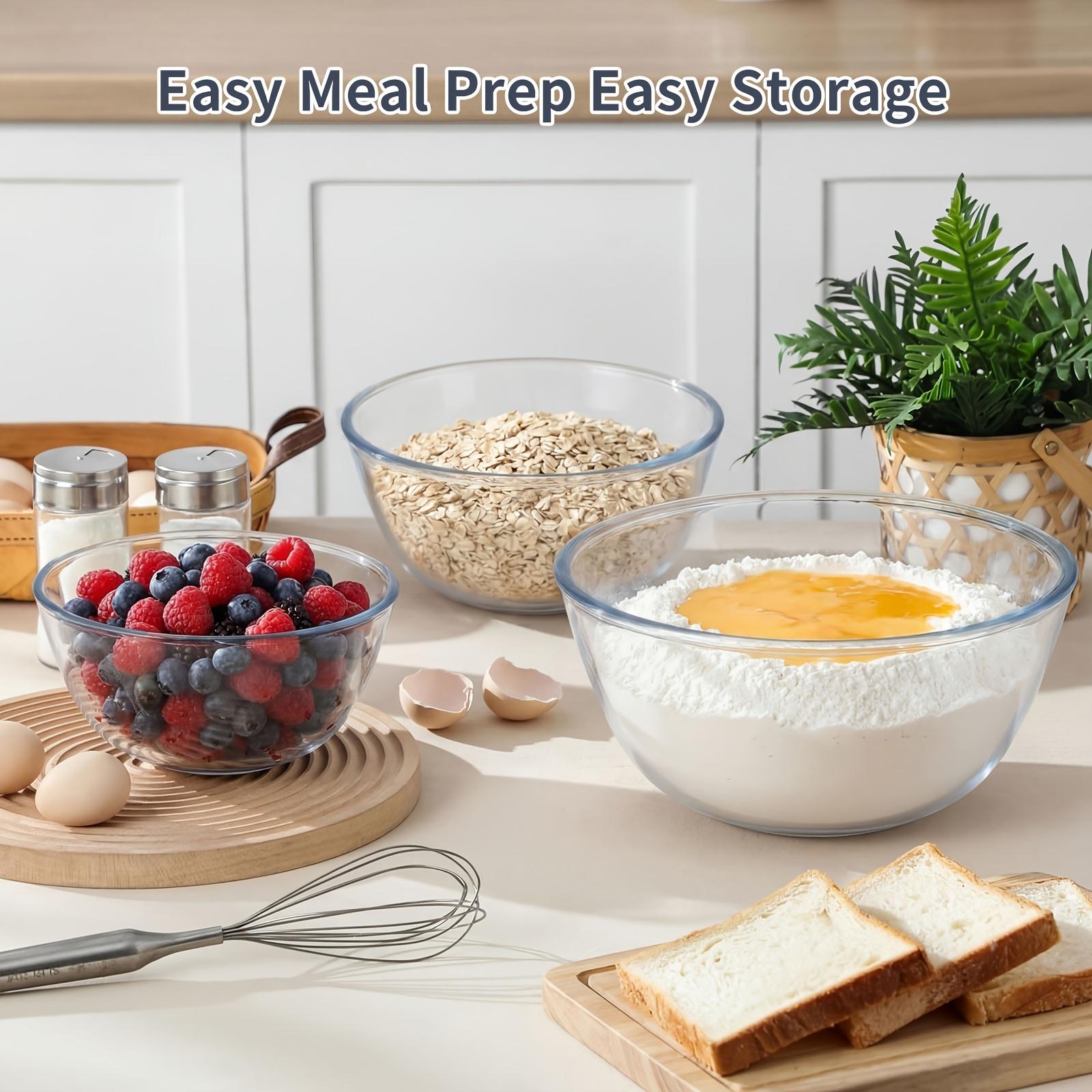 Glass covered mixing bowl set with large capacity salad bowl, suitable for baking and cooking, can enter preheated oven, dishwasher, freezer and microwave oven, Salad Serving Bowls