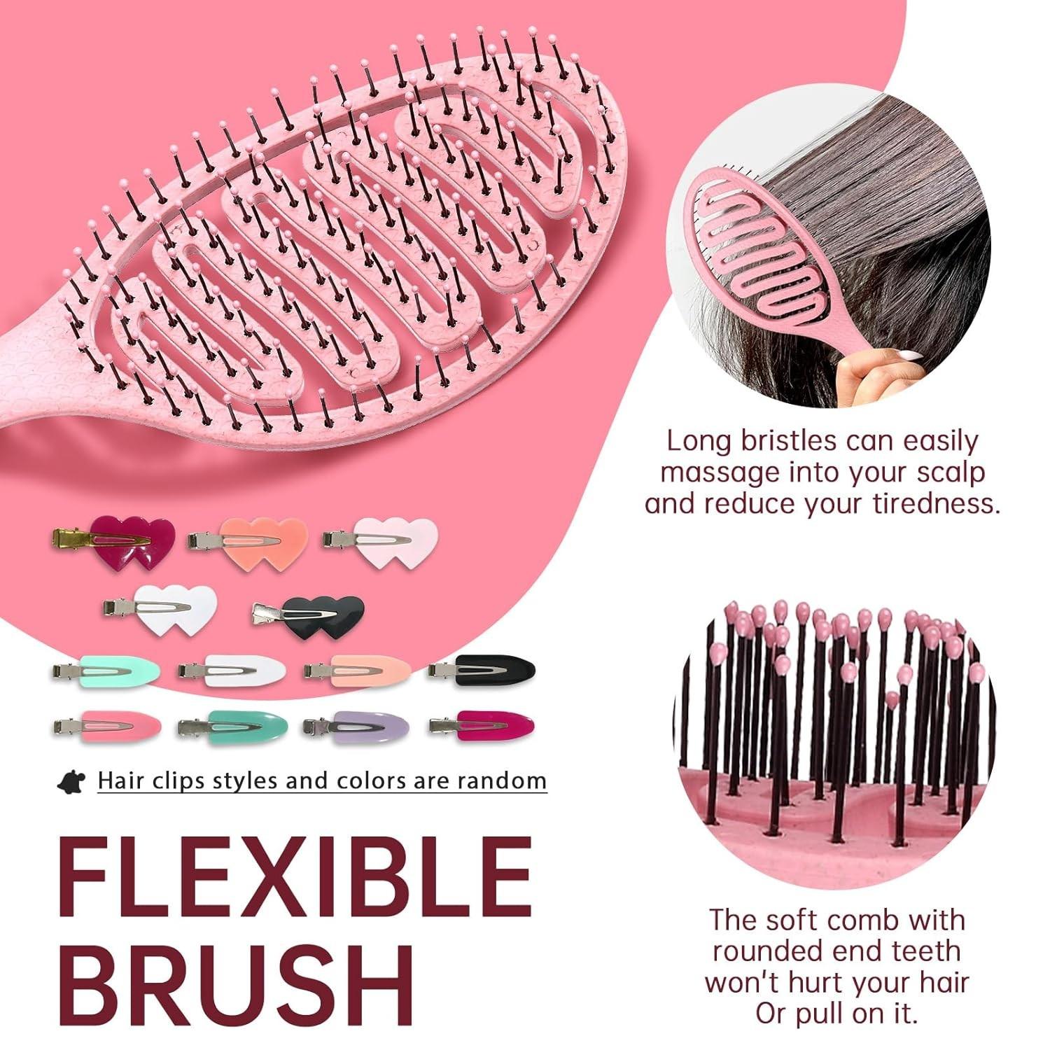 Ventilated Detangling Hair Comb with Random Section Clips, Ideal for Wet/dry Hair, Curl/wave/strand Types, Anti-Knot, Blowout, Scalp Massage