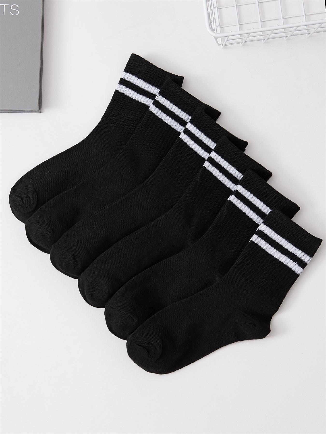 Women's 6 Pairs Striped Print Crew Socks Set, Soft Comfy Breathable Mid Calf Socks For Gym Outdoor Daily, Women's Socks & Hosiery, Cozy Fall Outfits, Versatile Street Style Womenswear, Summer Outfits 2024