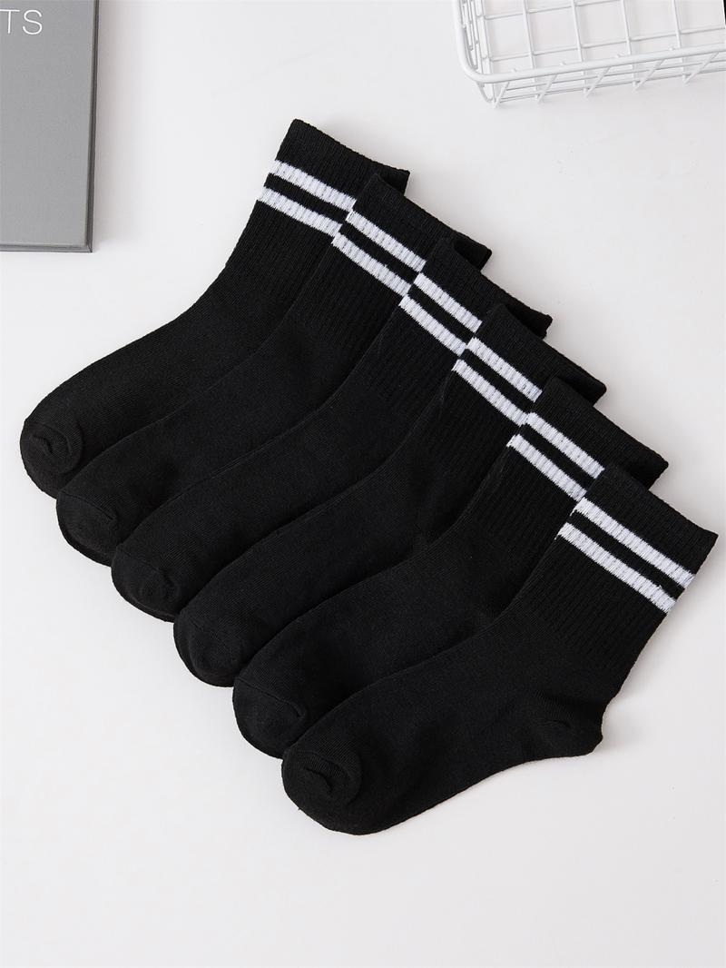 Women's 6 Pairs Striped Print Crew Socks Set, Soft Comfy Breathable Mid Calf Socks For Gym Outdoor Daily, Women's Socks & Hosiery, Cozy Fall Outfits, Versatile Street Style Womenswear, Summer Outfits 2024