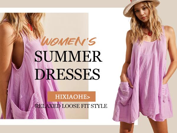 Women Casual Summer Dresses Sleeveless Crew Neck Backless Tunic Mini Dress Loose Flowy Tank Sundress with Pockets TikTokShopBlackFriday