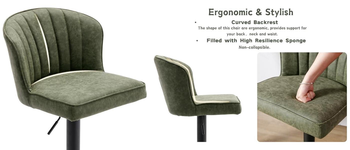 CHAIRUS Bar Stools Set of 2, Modern PU Leather Swivel Counter Stool, Adjustable Hydraulic Bar Stool,Ergonomic Stools with Stable Metal Frame Padded Island Chairs with Back and Footrest for Kitchen Island,Living Room,Pub,Coffee, Green CHAIRUS Bar Stools Set of 2, Modern PU Leather Swivel Counter Stool, Adjustable Hydraulic Bar Stool,Ergonomic Stools with Stable Metal Frame Padded Island Chairs with Back and Footrest for Kitchen Island,Living Room,Pub,Coffee, Green