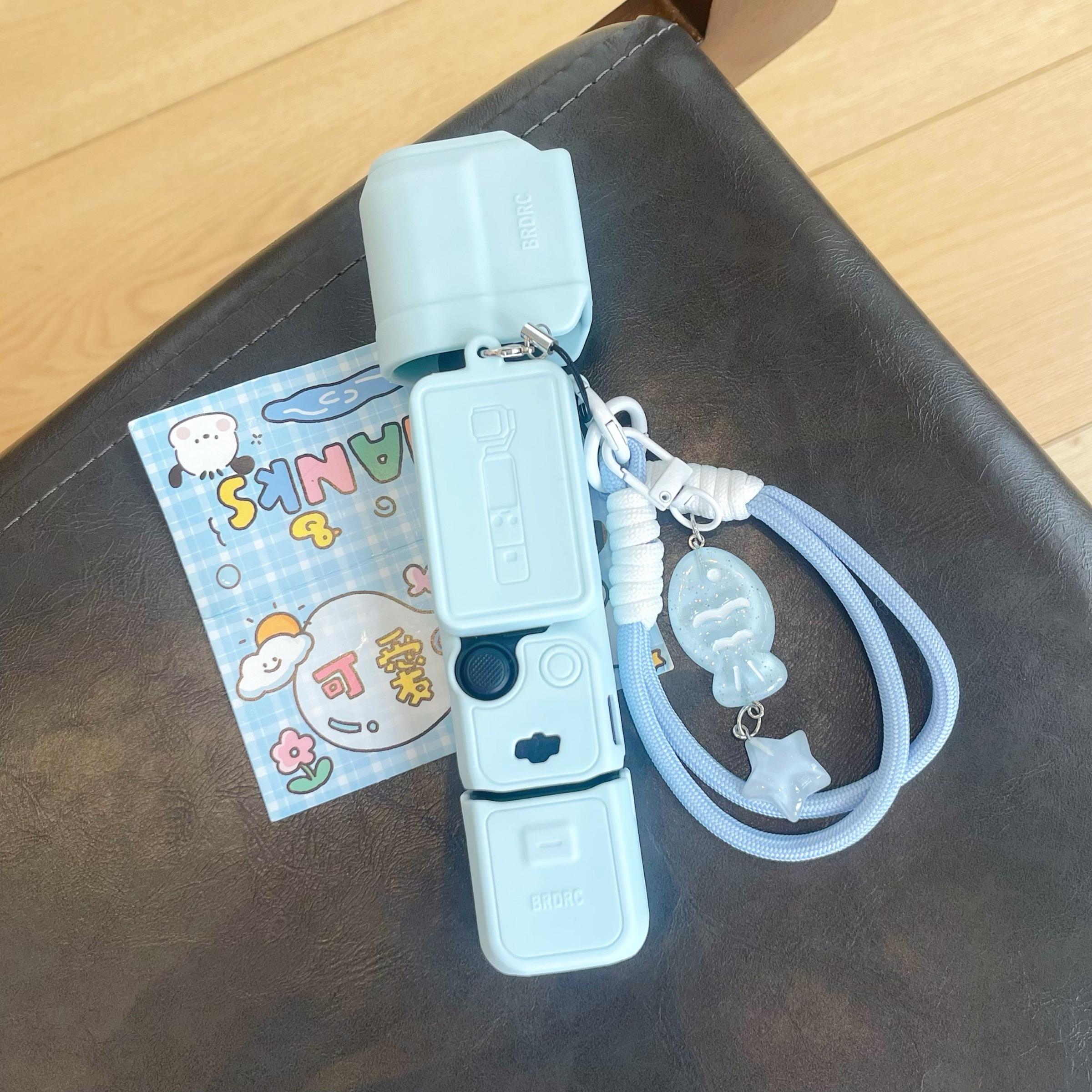 Luxury Cute Cartoon DIY Silicone Camera Case, Blue Star Design, Compatible with Dji Pocket3, Full Protection, Ultra-Thin, Portable Strap Included, Camera Accessories