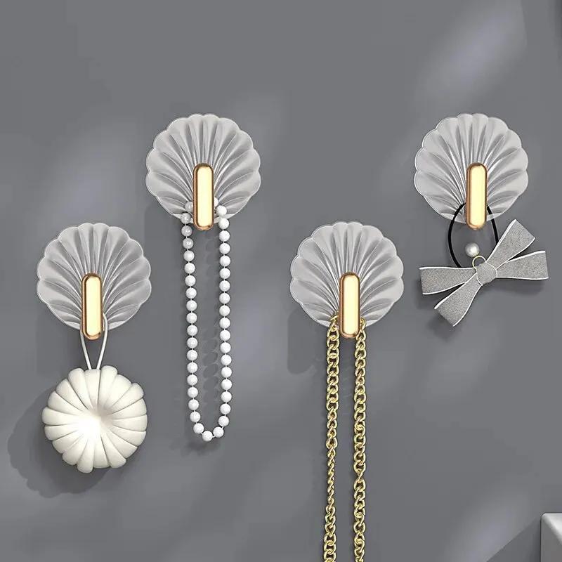 3Pcs Shell Shape Wall Mounted Hook Kitchen Bathroom Multifunction Punch Free Hooks Coat Hanger Home Decoration Paste Style Hooks Hook porch bedroom strong adhesive hook multi-functional seamless transparent hook high load free punch hook