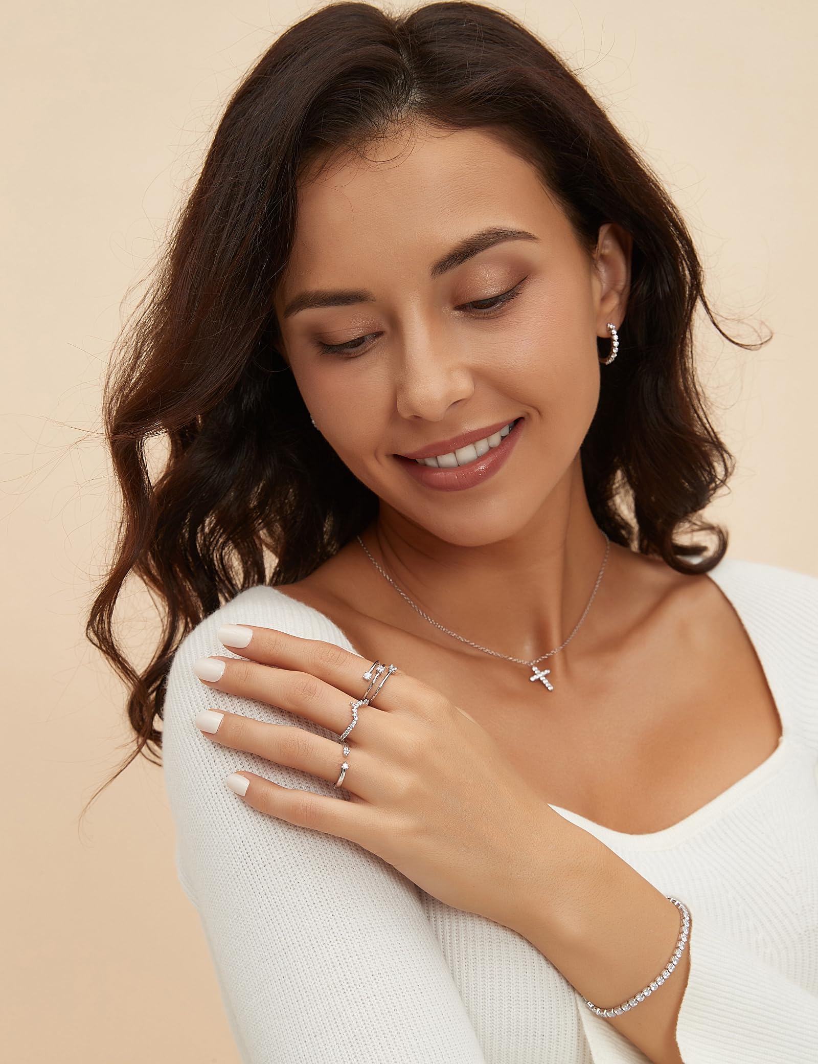 EAMTI 925 Sterling Silver Wedding Bands for Women Open Stackable CZ Cubic Zirconia Engagement Rings for Her