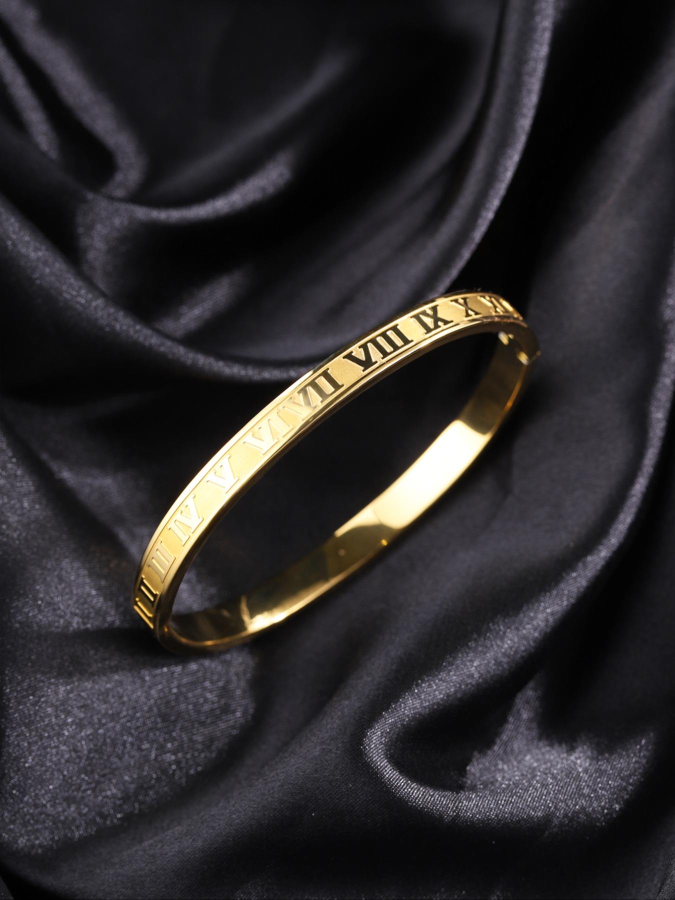 Unisex Street Style Roman Numerals Design Bangle, Gifts for Wife, Minimalist Trendy Bangle Bracelet for Women & Men, Chic All-match Vintage Jewelry As Gift, Elegant Minimalist Bangle