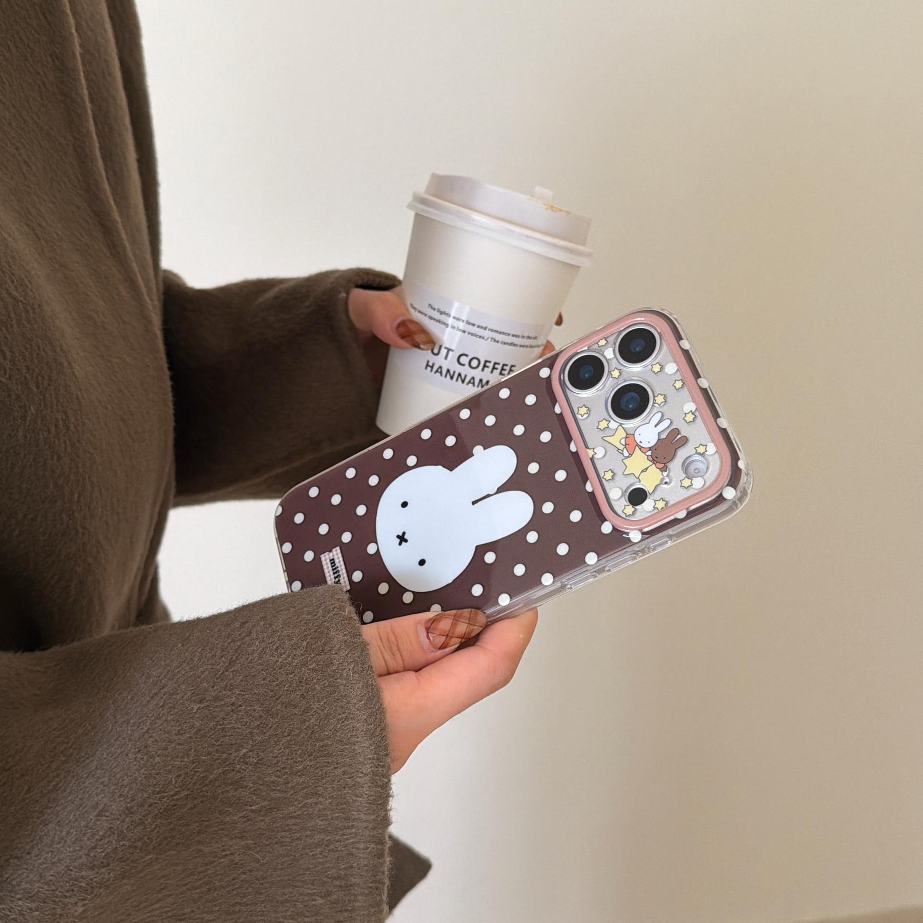 Bottom Polka Dot Miffy Case for Apple iPhone 17 Pro Max, 16 Pro Max, 15 Pro Max, 14 Pro, Creative Fashion Protective Phone Case Cover