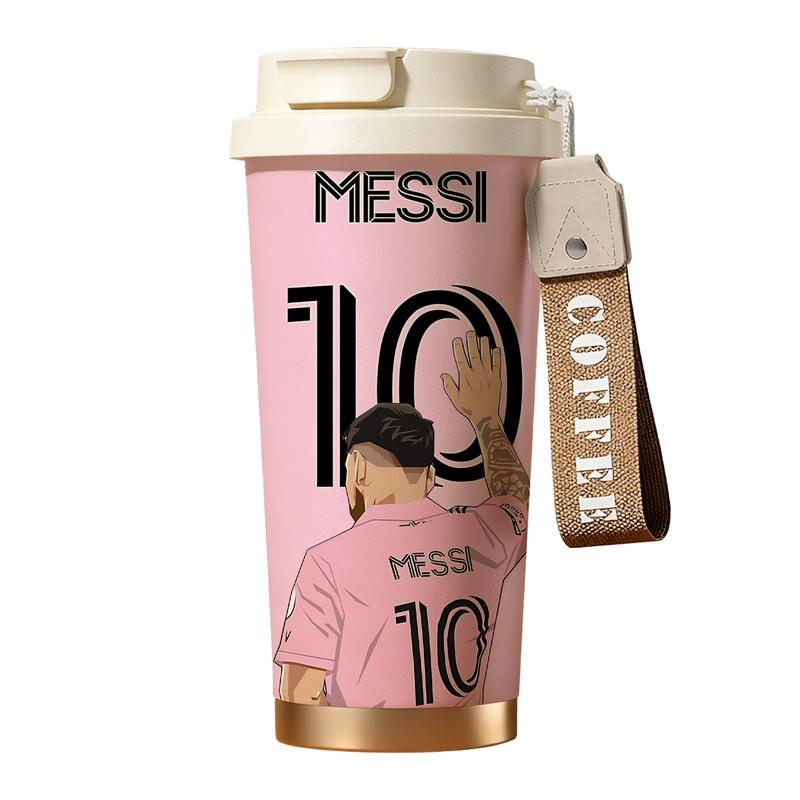 Vivacup 1Pc insulated mug Messi 10 back view Argentina vacuum cup, Thermos Cup, double wall stainless steel leak-proof travel tumbler for hot cold drinks, keeps warm 12 h/cold 24 h, 18oz soccer fan coffee thermal mug for women and men, football lover gift