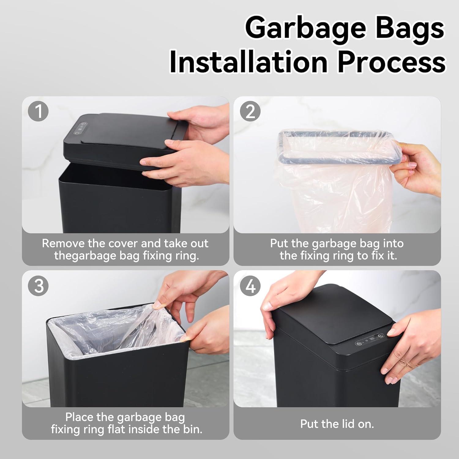 1-3 Pack Black Automatic Small Bathroom Trash Can with Lid —— 3.1 Gallon Touch-Free Intelligent Garbage Bin, Touchless Trash Can with Motion Sensor, Slim Dog-Proof Wastebasket, Plastic Wastebasket for Bedroom, Office, Kitchen