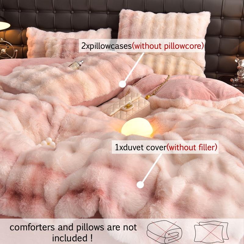 Faux Rabbit Fur Duvet Cover Set, Luxury Ultra-Soft Solid-Color Bedding, Warm All-Season 3-Piece Set with 1 Duvet Cover and 2 Pillowcases for Bedroom, Sofa or Dorm, Machine-Washable Duvet Cover Set