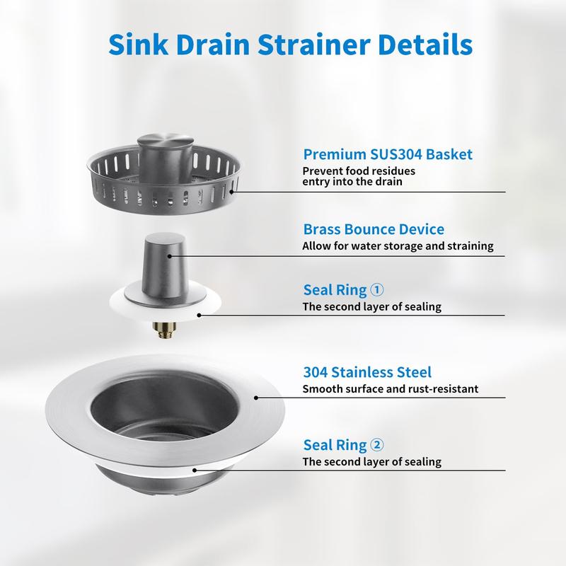 3 in 1 Kitchen Sink Drain Strainer, Upgraded Kitchen Pop Up Sink Drain Stopper with Stainless Steel Drain Basket, Sink Bounce Core Drain Strainer for US Standard 3-1/2 Inch Drain Filte