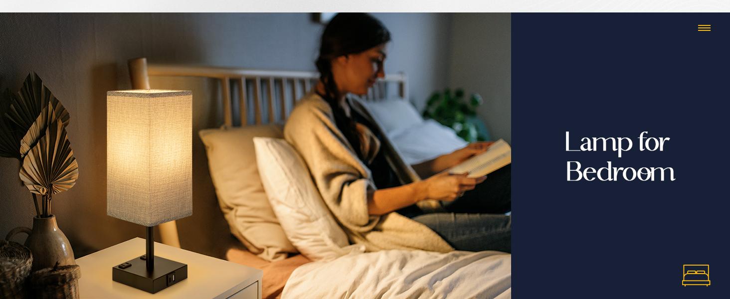Bedside Lamp with USB Ports - Touch Control Table Lamp for Bedroom with USB C+A Charging Ports & AC Outlets, 3 Way Dimmable Nightstand Light for Living Room (LED Bulb Included)
