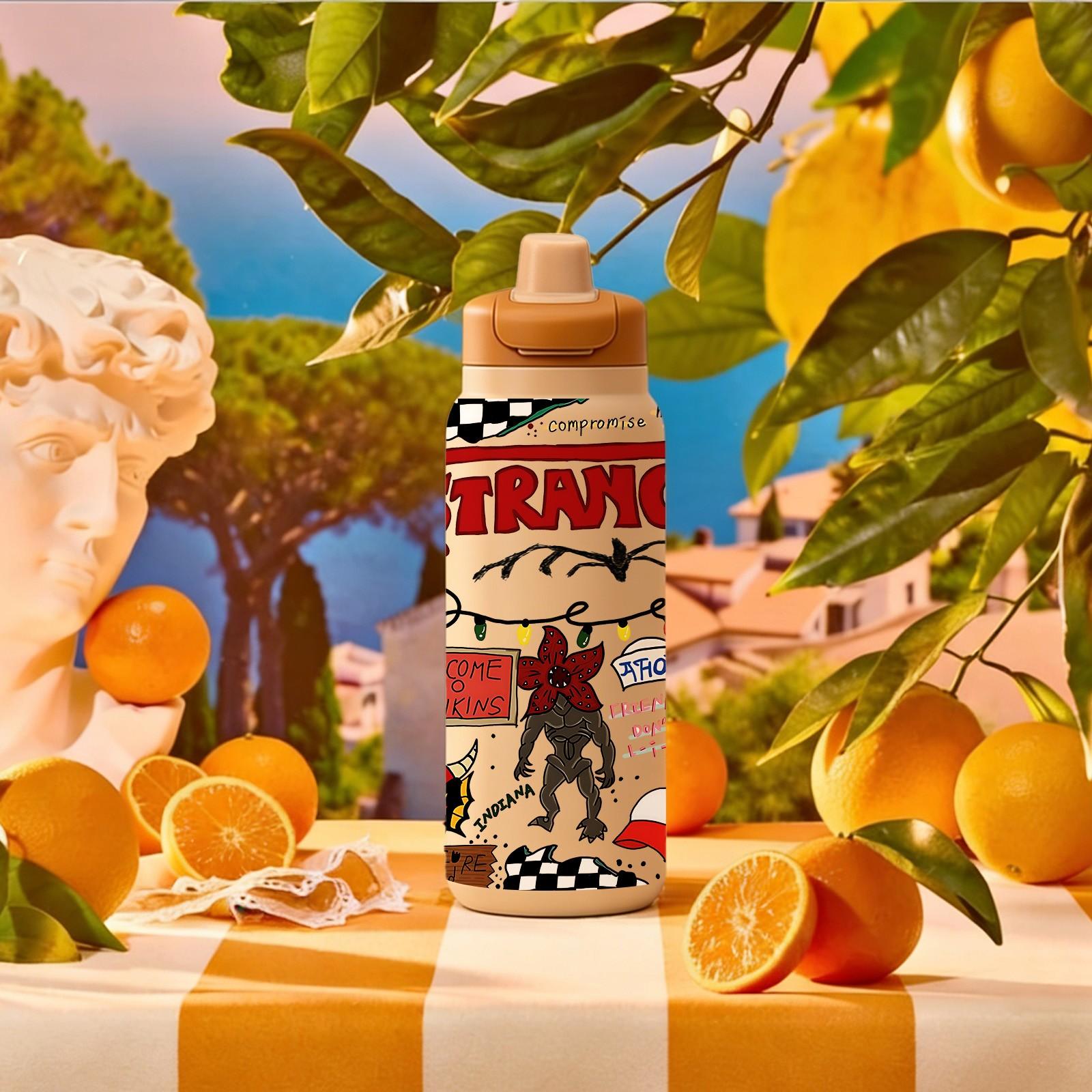 1 Pc 28oz Insulated Mug, Stranger Things Theme Vacuum Cup, Double Wall Thermal Mug, Leak Proof Skinny Insulat Cup, Keeps Hot 12 Hours Cold 24 Hours, Stainless Steel for Hot Cold Drinks, Vacuum Insulated Flask, Drinkware