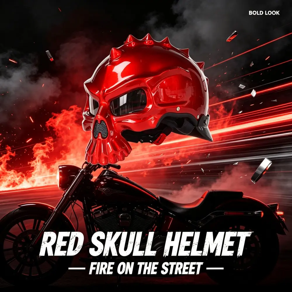 Trendy Skull Motorcycle Helmet, Bikers Helmet, American Harley Style Half Helmet, Unique Full Face Mask Gear, Stylish Riding Equipment