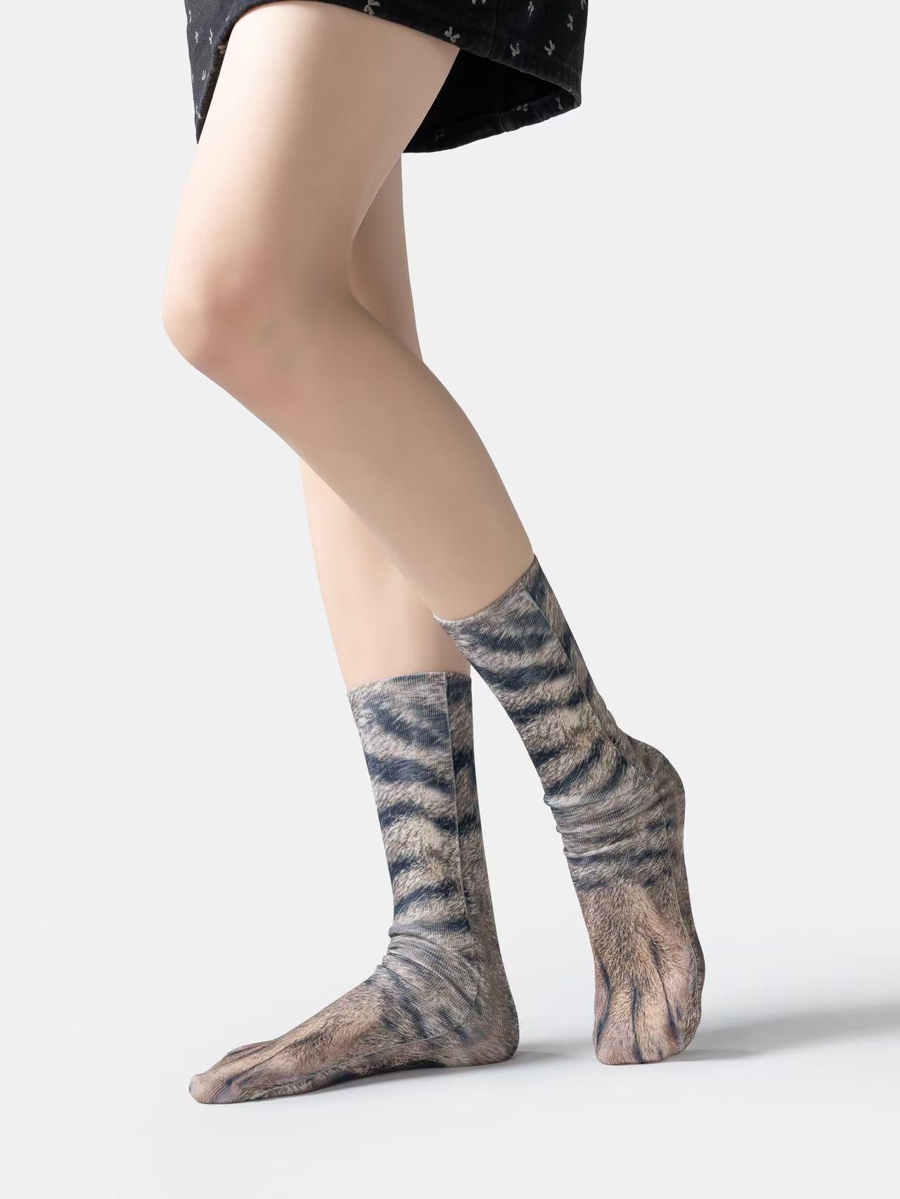 1Pairs Of Funny Tiger Claw Floor Socks for Boys Girls, 3D Digital Print Knee High Socks, Unisex Home Prank Socks, Must-Have Trendy Footwear