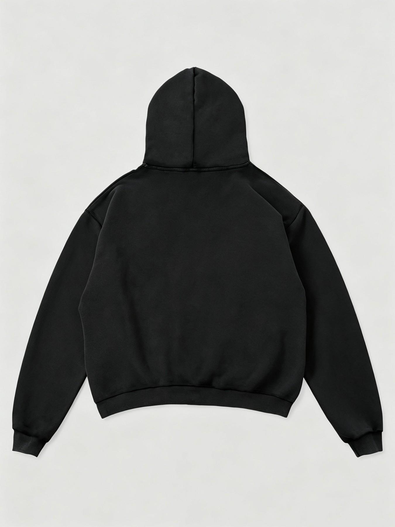 Men's Black Graphic Hooded Sweatshirt | Modern Gothic Angel Art Pattern | Loose Comfort Drop Shoulder Fit | For Gen Z Youth Streetwear Outdoor Casual Wear | Street Fashion Sweatshirt