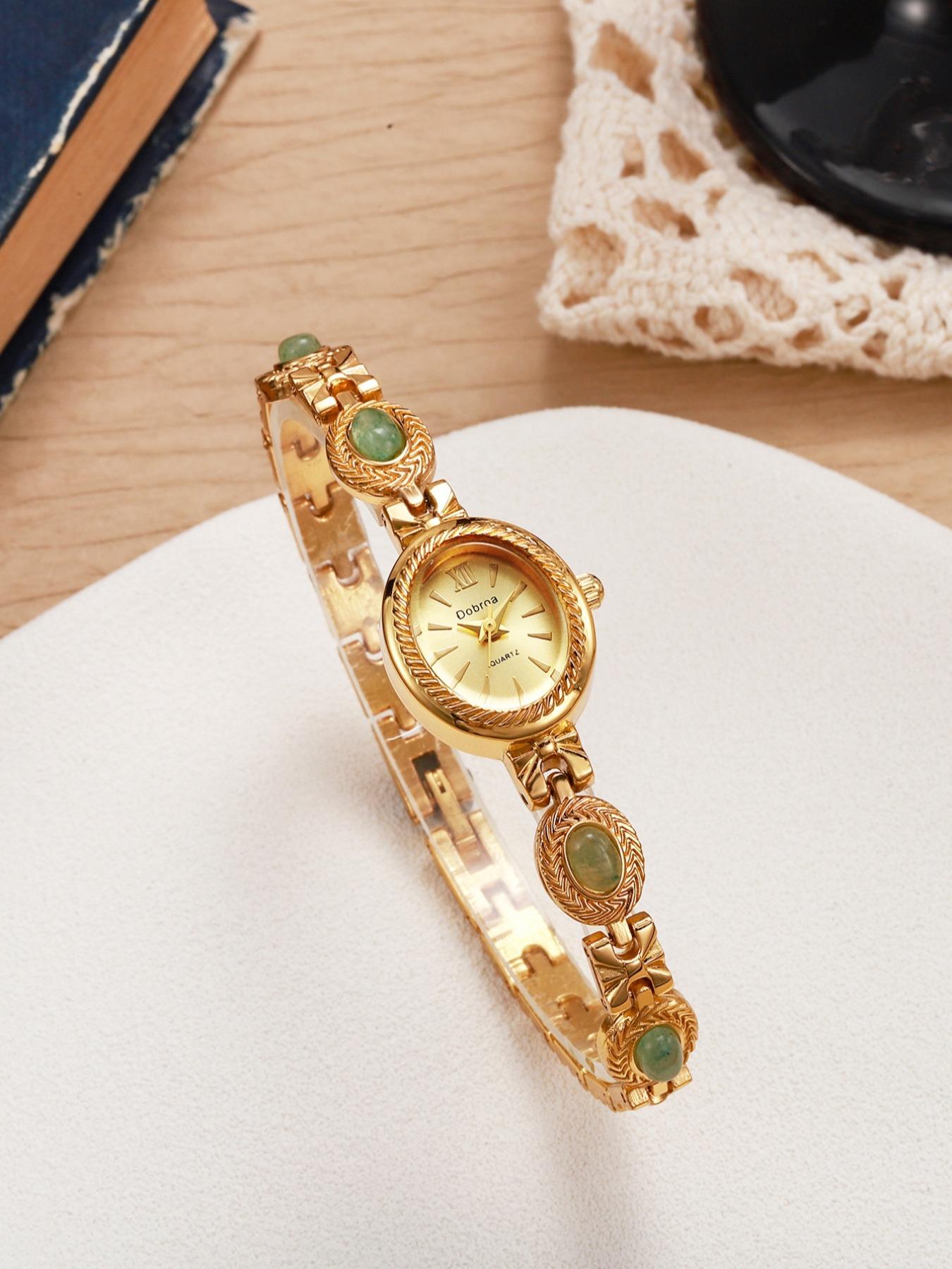 New Women's Vintage Rich East Ling Stone Chain Watch, Unique Ethnic Style, Luxury Mid-Age Decoration, Casual Analog Quartz, Round Dial Watch, Fashionable Wristwatch, Fashion Wristwatches, Casual Trendy Wristwatch, Fashionable Watches