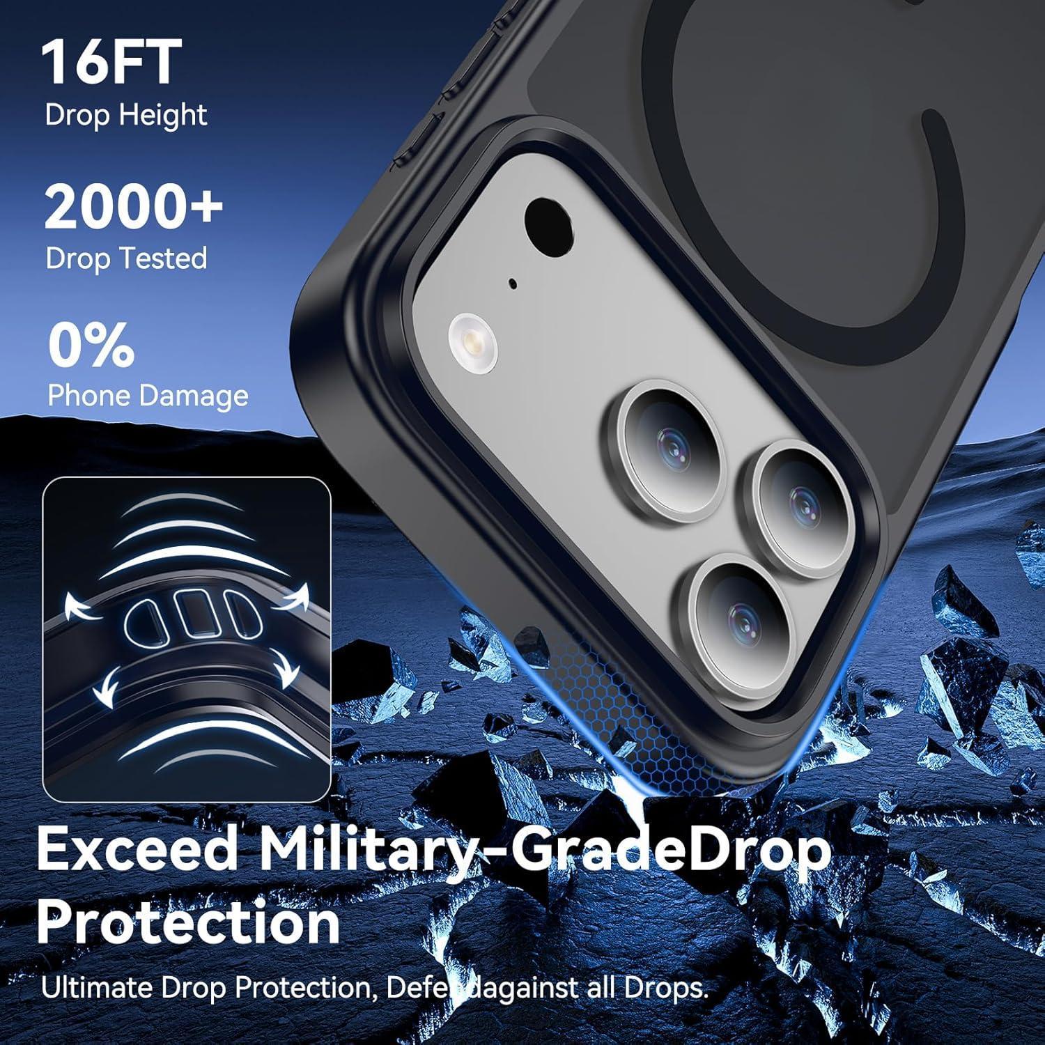 MagSafe-Compatible Protective Phone Case for iPhone 17/17 Pro Max,16,15,14,13,12 - Drop-Proof, Military-Grade Shockproof, Translucent Matte Black, Multi-Model iOS Accessory, Guys Gifts for All Genders