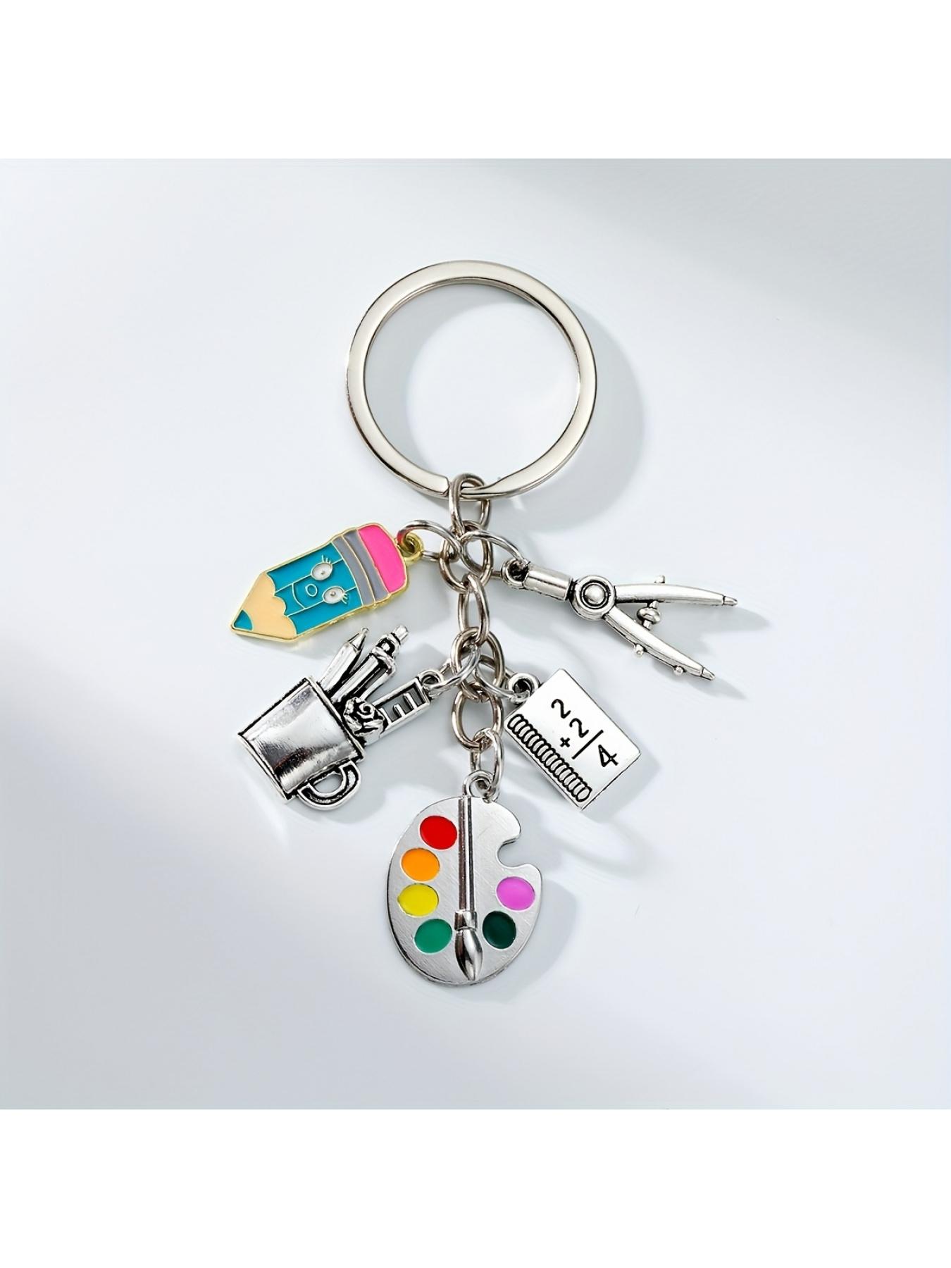 1pc Alloy Ancient Silvery Art Painting Board Keychain, with Ruler, Paint Brush and Pen Holder, School Art Small Gift, Gift Choice for Painting Friends