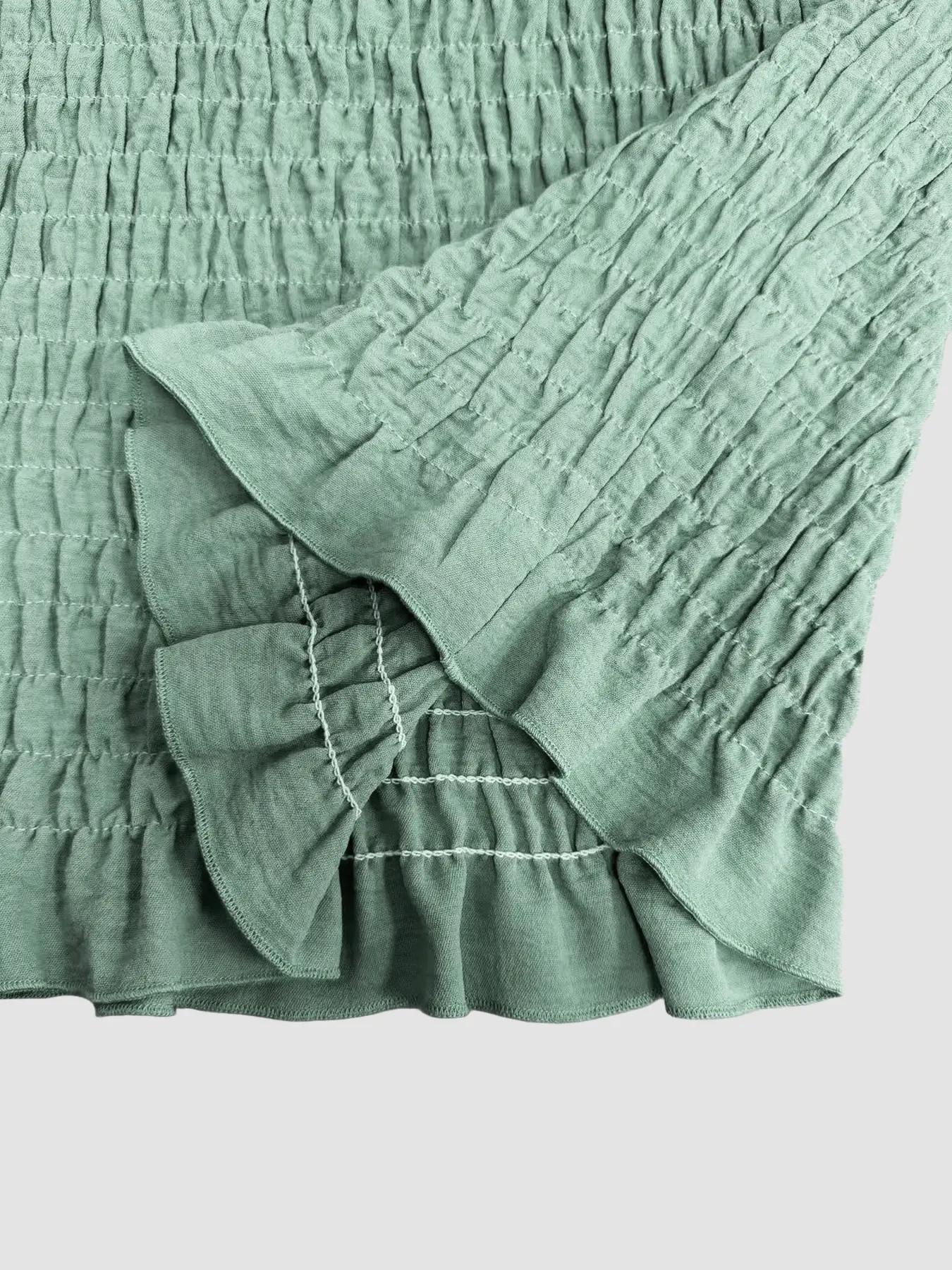 Women's Tie Waist Ruffle Bell Sleeve Short Top and Pleated Skirt Set, Fashionable Two-Piece Outfit Set