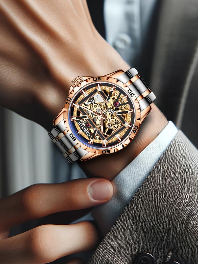 Men's Business Fashion Round Dial Analog Watch, Mechanical Style Watches, Fashion Watch for Party, Daily Clothing Decor, Trendy All-match & Exquisite Watch for Birthday Gift with Box