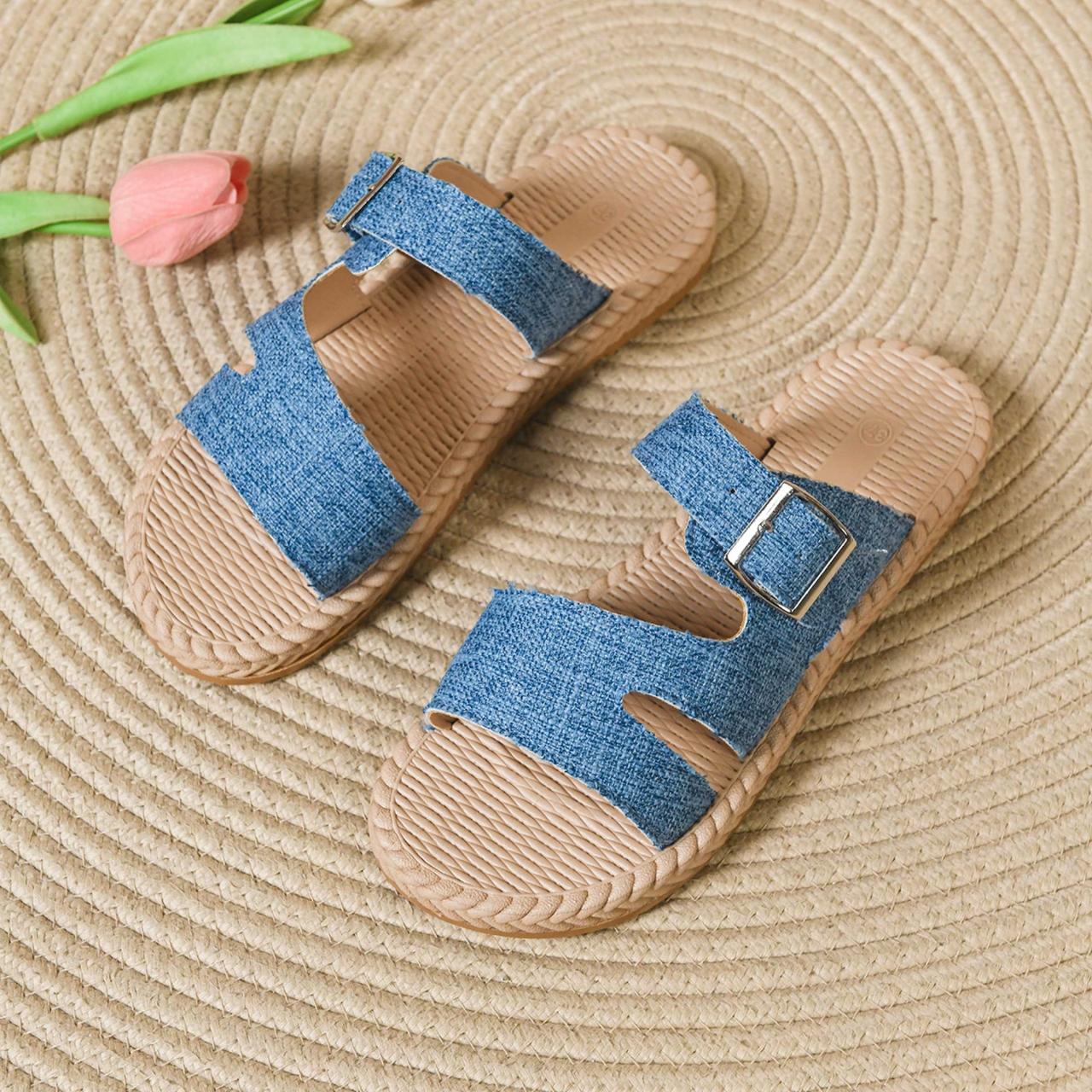 2026 Summer New Arrivals: Linen One-Strap Sandal for Women, Retro Bögen Style, Thick-Soled Outdoor Sandal.