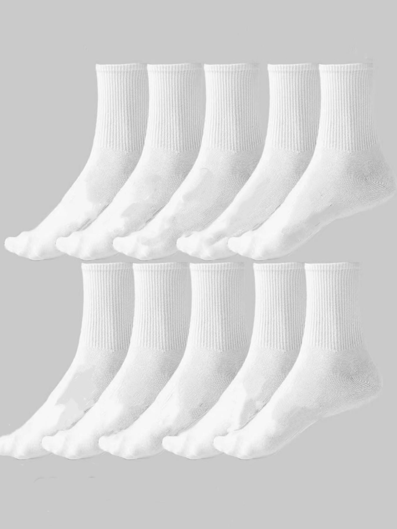 Men's and women's white mid-calf socks, breathable and sweat-absorbent, 5 pairs for couples, suitable for all seasons. Great for daily casual wear, business, running, and sports.